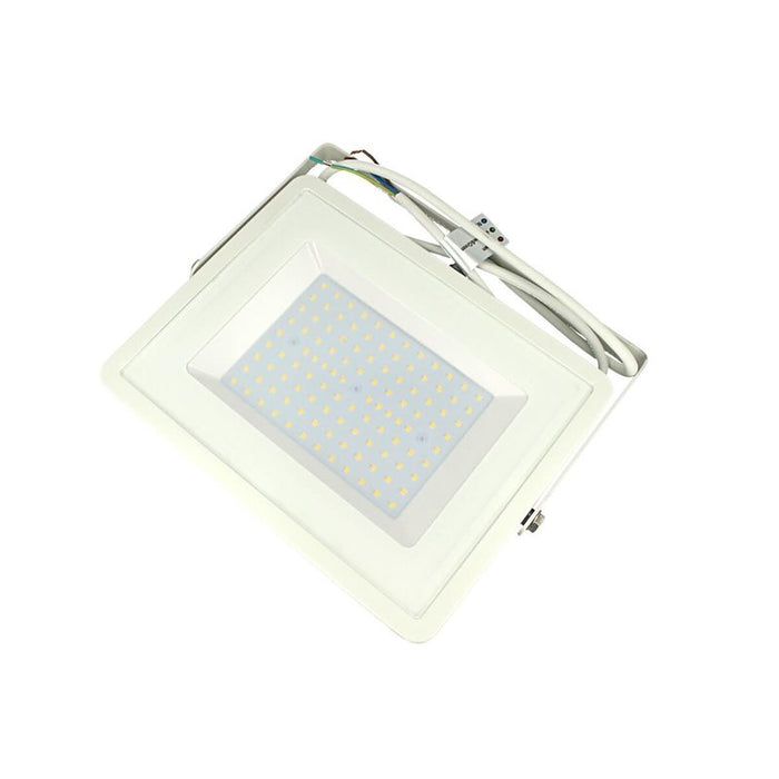 Faro Led Flood Light 100W IP65 Bianco Caldo 3000K Super Slim 30mm Carcassa Bianca Samsung Garanzia 5 Anni SKU-21415
