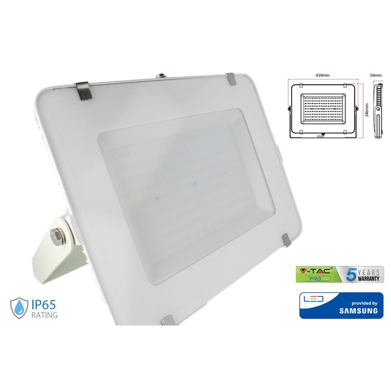 Faro Led Flood Light 200W IP65 Bianco Neutro Super Slim 56mm Carcassa Bianca Samsung Garanzia 5 Anni SKU-420