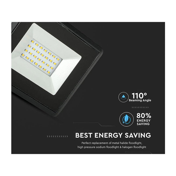 Faro Led Flood Light 20W Carcassa Nera IP65 Caldo 3000K Super Slim SKU-215946