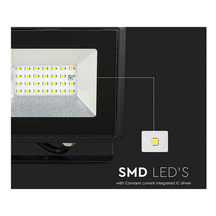 Faro Led Flood Light 20W Carcassa Nera IP65 Caldo 3000K Super Slim SKU-215946