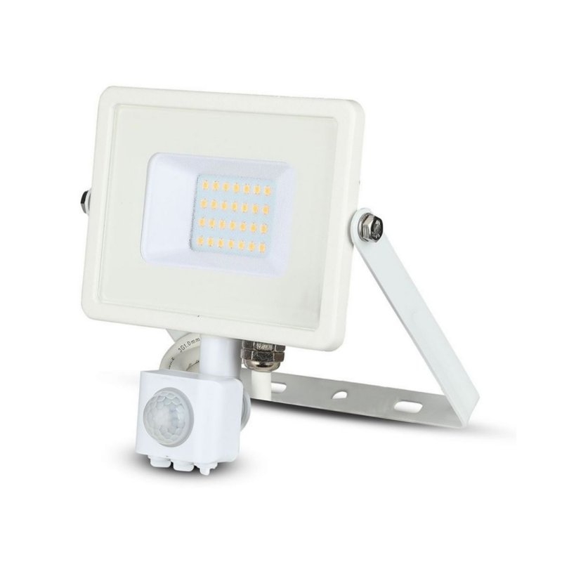 Faro Led Flood Light Slim 20W IP65 Neutro 4000K Carcassa Bianca con Sensore PIR di Movimento e Crepuscolare Chip Samsung SKU-449
