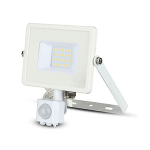 Faro Led Flood Light Slim 20W IP65 Neutro 4000K Carcassa Bianca con Sensore PIR di Movimento e Crepuscolare Chip Samsung SKU-449