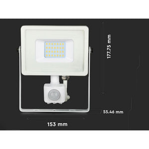 Faro Led Flood Light Slim 20W IP65 Neutro 4000K Carcassa Bianca con Sensore PIR di Movimento e Crepuscolare Chip Samsung SKU-449