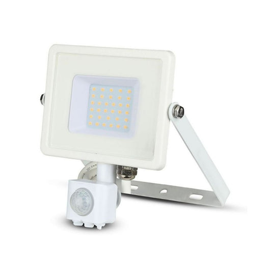 Faro Led Flood Light Slim 30W IP65 Neutro 4000K Carcassa Bianca con Sensore PIR di Movimento e Crepuscolare Chip Samsung SKU-458