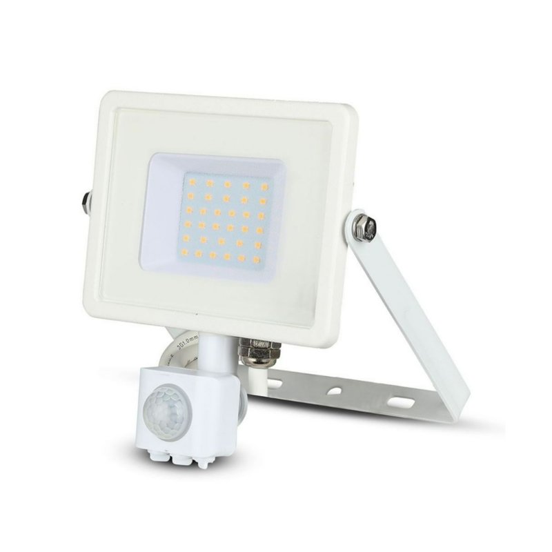 Faro Led Flood Light Slim 30W IP65 Neutro 4000K Carcassa Bianca con Sensore PIR di Movimento e Crepuscolare Chip Samsung SKU-458