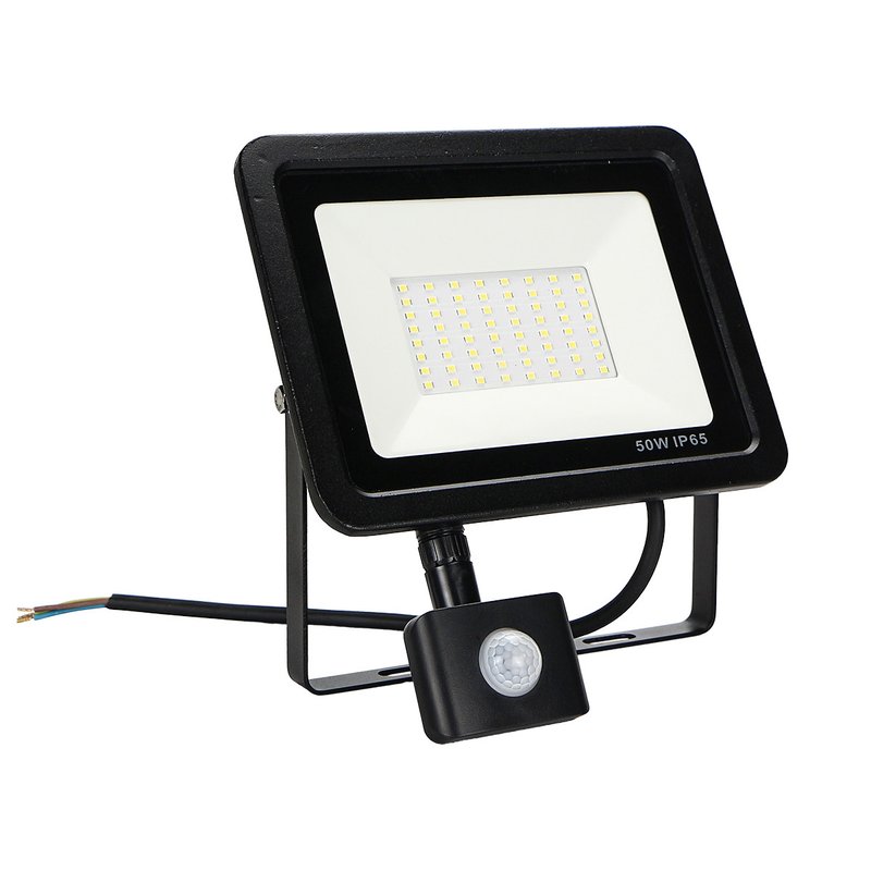 Faro Led Flood Light Slim 50W IP65 Bianco Neutro Carcassa Nera Sensore PIR Opzionale CL1918