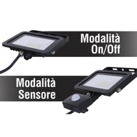 Faro Led Flood Light Slim 50W IP65 Bianco Neutro Carcassa Nera Sensore PIR Opzionale CL1918