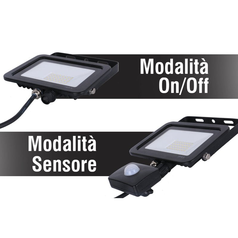 Faro Led Flood Light Slim 50W IP65 Bianco Neutro Carcassa Nera Sensore PIR Opzionale CL1918