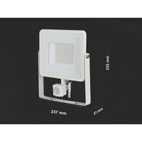 Faro Led Flood Light Slim 50W IP65 Neutro 4000K Carcassa Bianca con Sensore PIR di Movimento e Crepuscolare Chip Samsung SKU-467