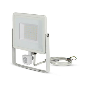 Faro Led Flood Light Slim 50W IP65 Neutro 4000K Carcassa Bianca con Sensore PIR di Movimento e Crepuscolare Chip Samsung SKU-467