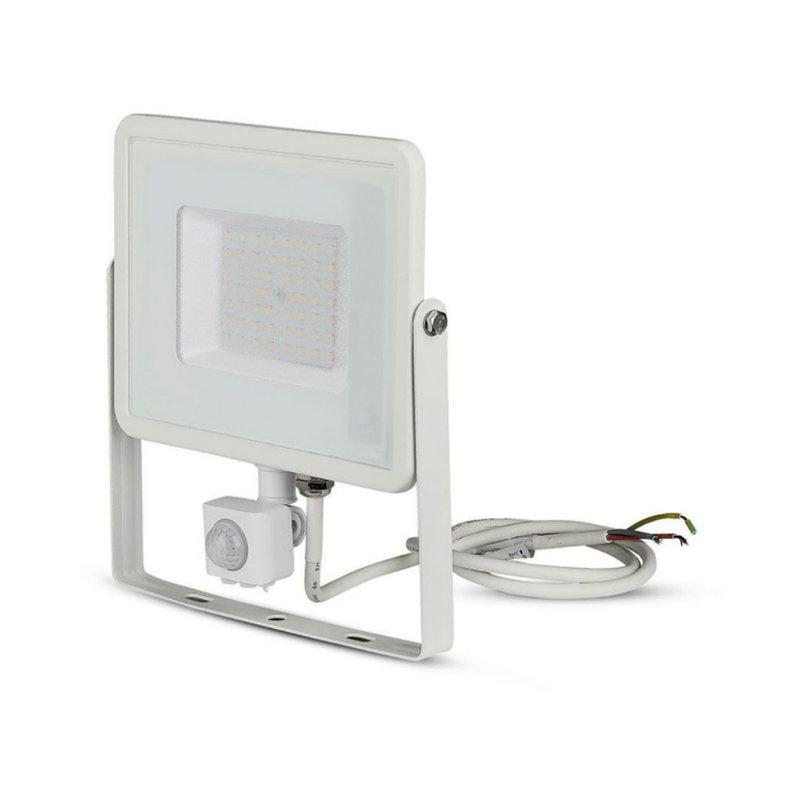 Faro Led Flood Light Slim 50W IP65 Neutro 4000K Carcassa Bianca con Sensore PIR di Movimento e Crepuscolare Chip Samsung SKU-467