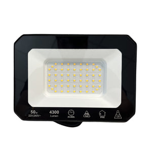 Faro Led Flood Slim 50W 4300 Lumen Bianco Neutro 4200K 90LM/W AC 220V 50Hz Nero IP65