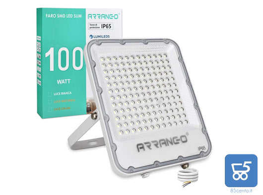 Faro SMD LED Slim IP65 Chip LUMILEDS 100 Watt Luce Bianca Calda 10000 Lumen