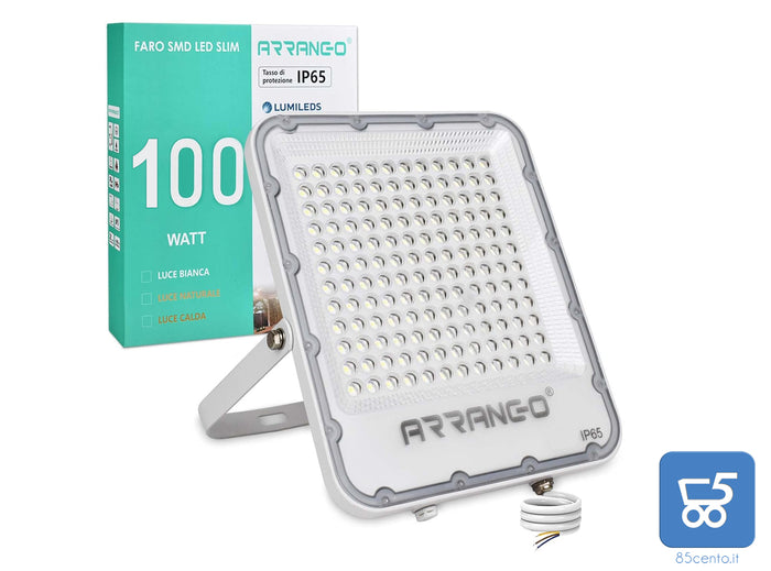 Faro SMD LED Slim IP65 Chip LUMILEDS 100 Watt Luce Bianca Calda 10000 Lumen