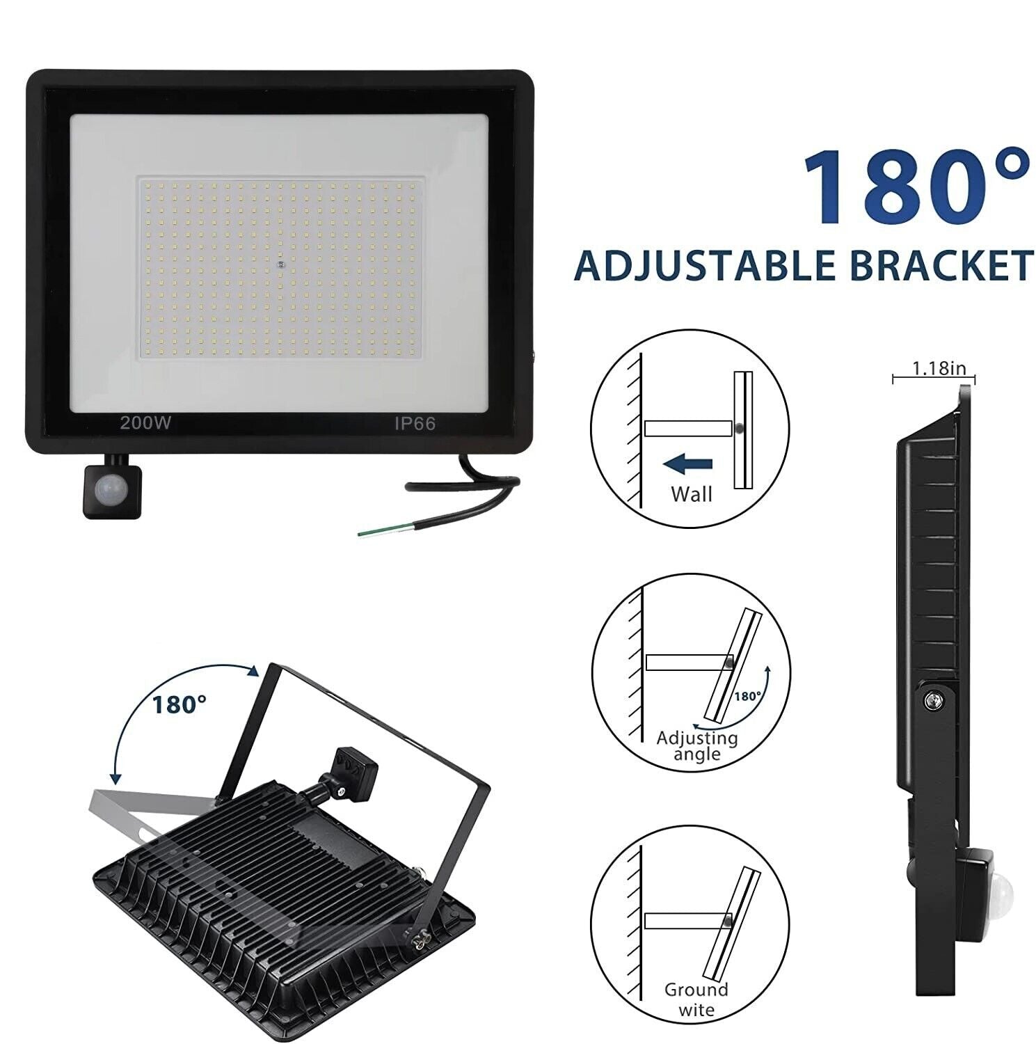 Faro a LED da esterno con sensore crepuscolare 200W luce fredda con staffa G6200
