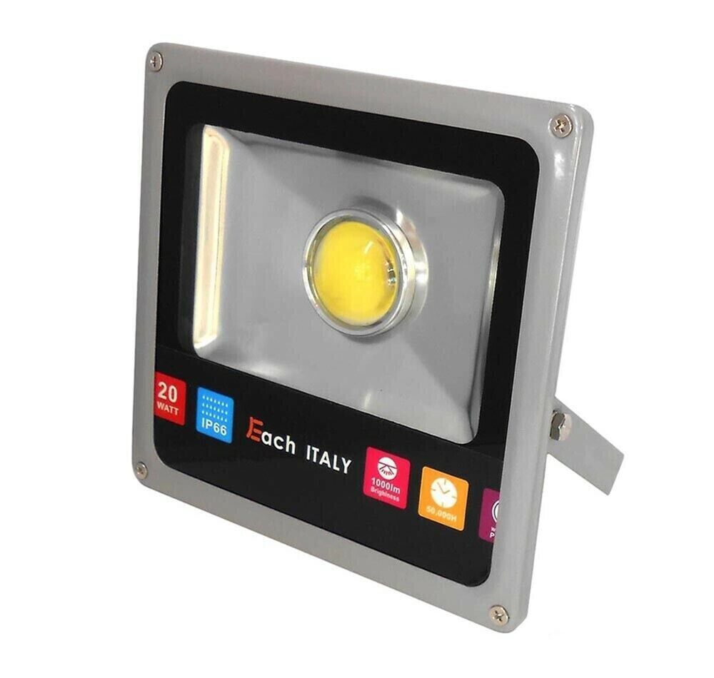 Faro faretto led da esterno proiettore 20W con staffa luce bianca 6000K IP65
