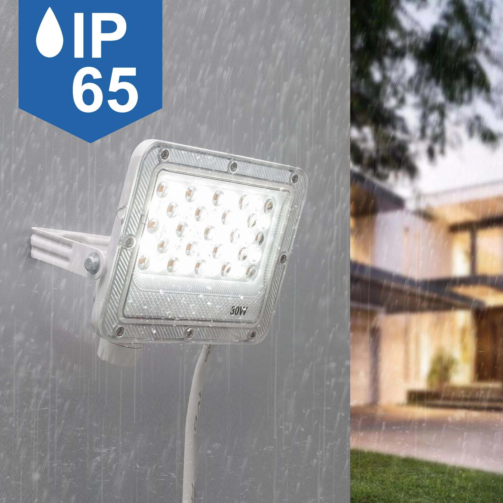 Faro slim per esterno LED IP65 con interruttore CCT da 3000K a 6500K faretto bianco staffa luce giardino insegna tabella 30W