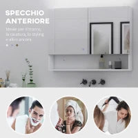 Armadietto con Specchio a Muro, Luci a LED, Ripiano Aperto e Ripiano Interno, 80x15x60cm