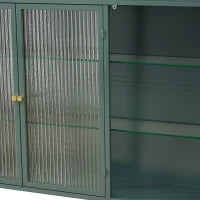 Armadio a Muro a 3 Ante in Vetro con Design Curvo, Spazio di Archiviazione Versatile，per Soggiorno e Bagno, 90×20×70 cm,  Verde scuro