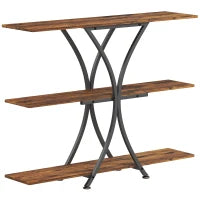 Consolle con 2 ripiani aperti e struttura metallica a X Stile industriale, Marrone Rustico
