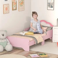 Letto per Bambini con Protezione Anticaduta e Rete Testiera a Forma di Nuvola, 143x74x55 cm, Rosa