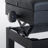 Sgabello per Pianoforte Trapuntato con Vano Contenitore, in Legno e Pelle PU, 54.5x33x48-58 cm, Nero