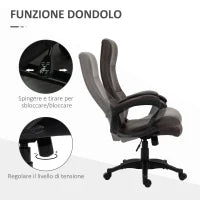 Sedia da Ufficio Ergonomica, Sedia Girevole con Schienale Alto e Dondolo, Altezza Regolabile e Ruote, 61.5x66x113-123cm, Marrone