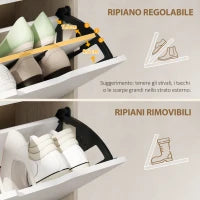 Scarpiera Salvaspazio Slim a 4 Cassetti per 20 Paia di Scarpe 62.5x26x156 cm, color Legno e Bianco