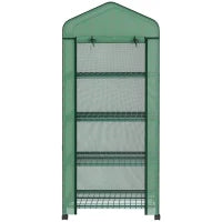 Serra da Giardino Balcone con Ripiani Serra 4 Livelli, 69 L x 50 L x 165 H cm, Acciaio Termolaccato Copertura Amovibile PE ad Alta Densità Verde