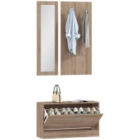 Set Mobili da Ingresso con Panca Scarpiera, Appendiabiti a Muro e Specchio, 80x27x46.5 cm, Marrone Scuro