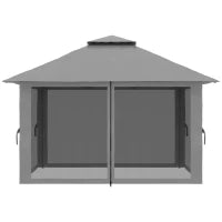 Gazebo Pieghevole 4x4 con Borsa da Trasporto, Picchetti, Funi e Sacchi di Sabbia Inclusi, 392x392x283 cm, Grigio