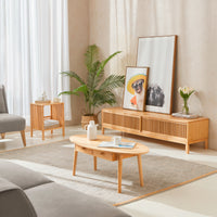 Mobile Porta TV Videbæk in Bambù con 2 Ante Scorrevoli 140 x 40 x 38 cm [en.casa]