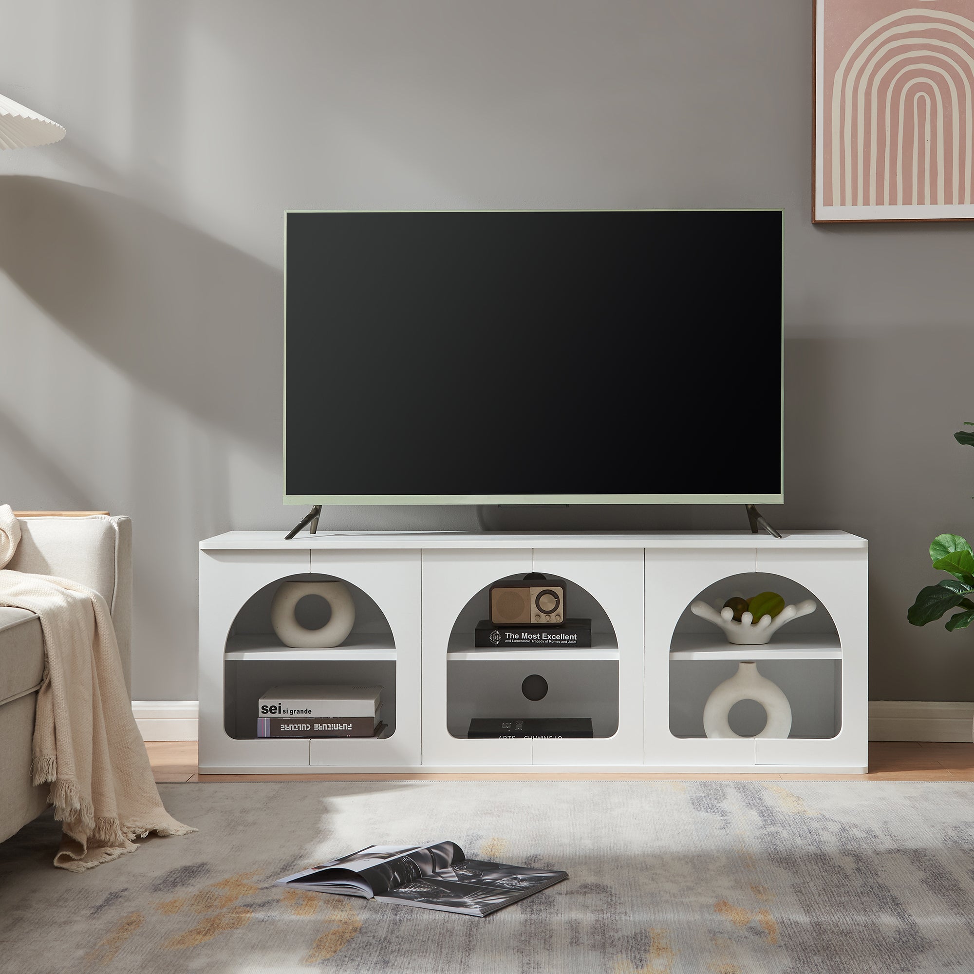 Mobile Porta TV Trorhun con Ripiano 140 x 38 x 48 cm - Bianco [en.casa]