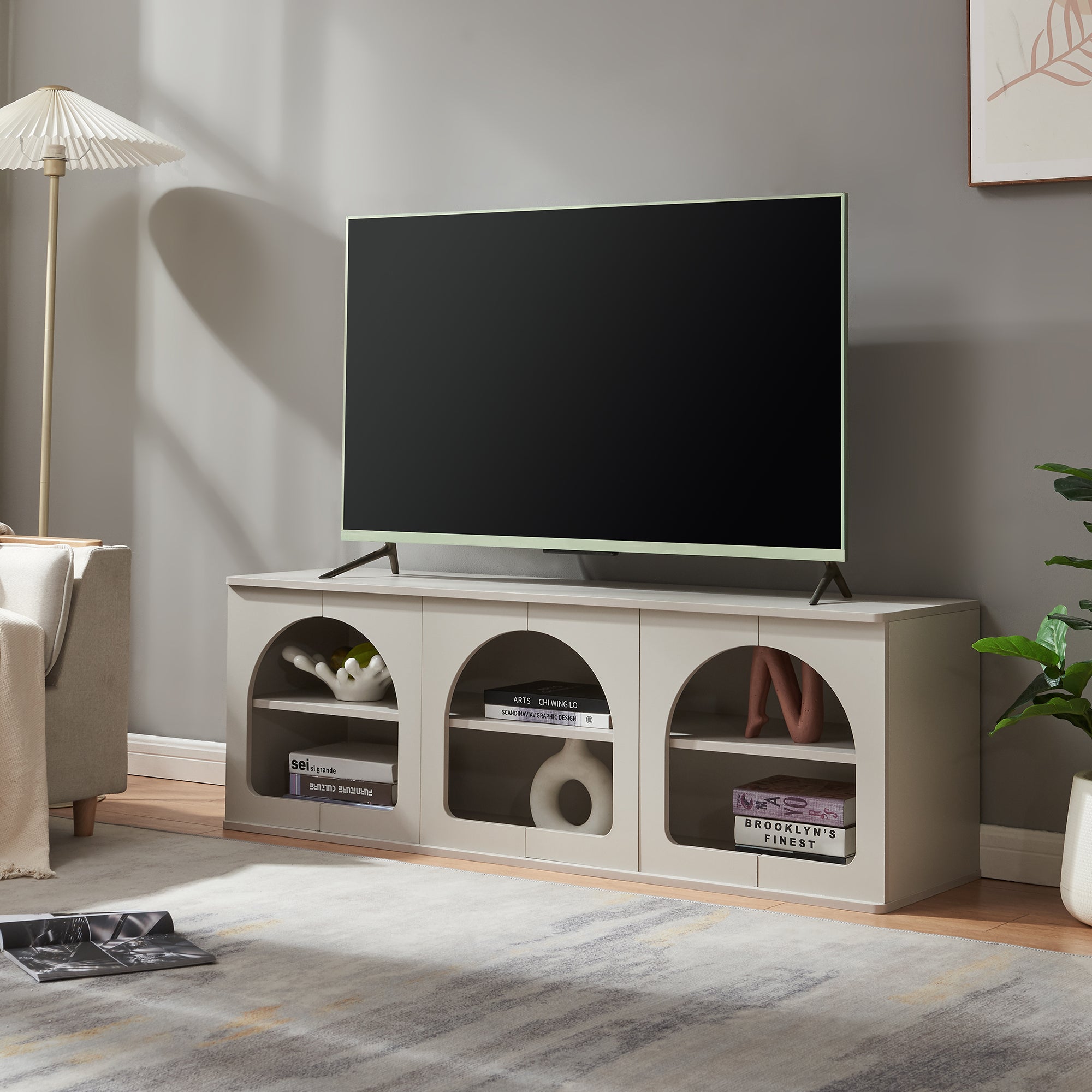 Mobile Porta TV Trorhun con Ripiano 140 x 38 x 48 cm - Grigio [en.casa]