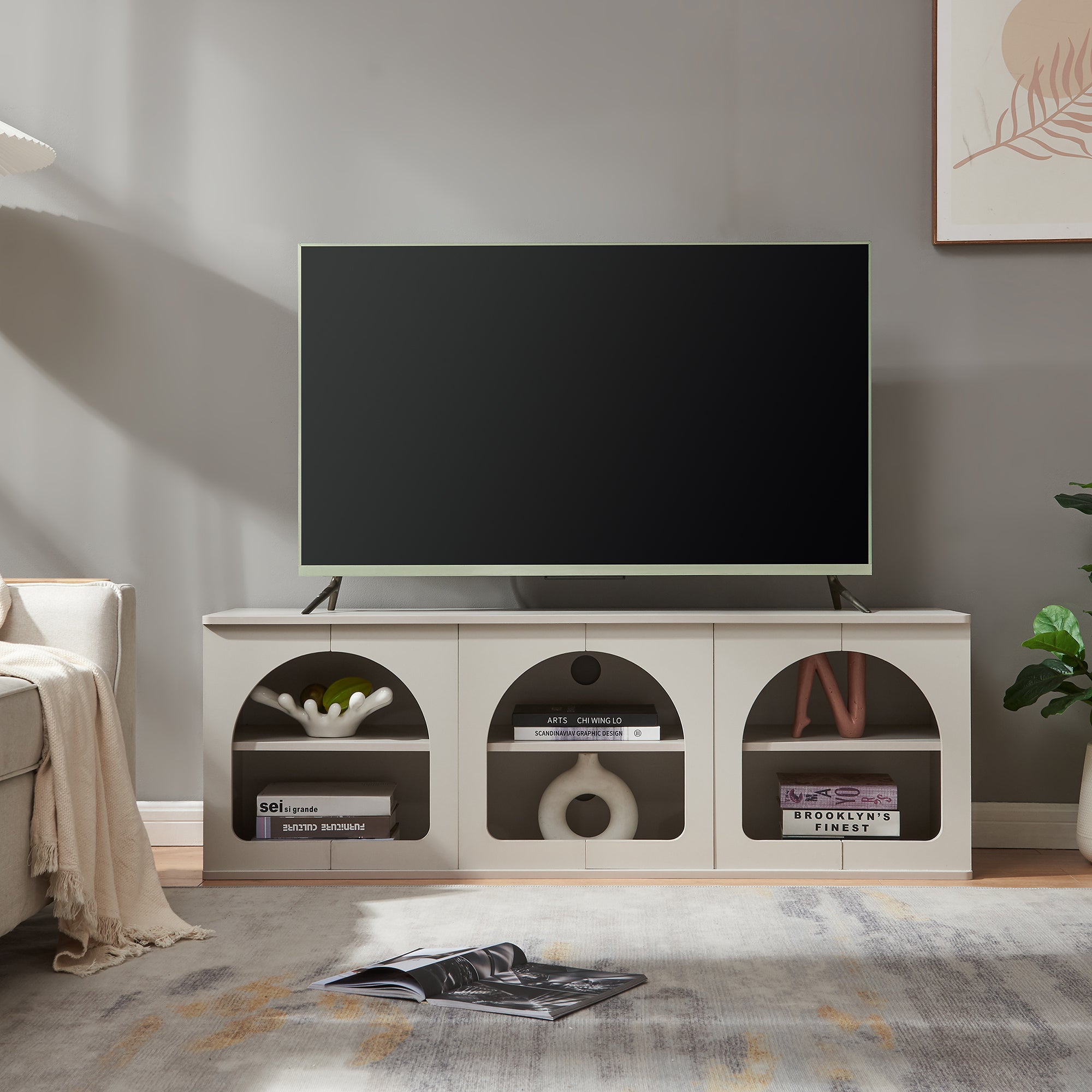 Mobile Porta TV Trorhun con Ripiano 140 x 38 x 48 cm - Grigio [en.casa]