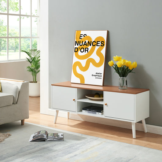 Mobile Porta TV Reyljand con 2 Ante 120x35x50 cm - Bianco / Effetto Legno Teak [en.casa]