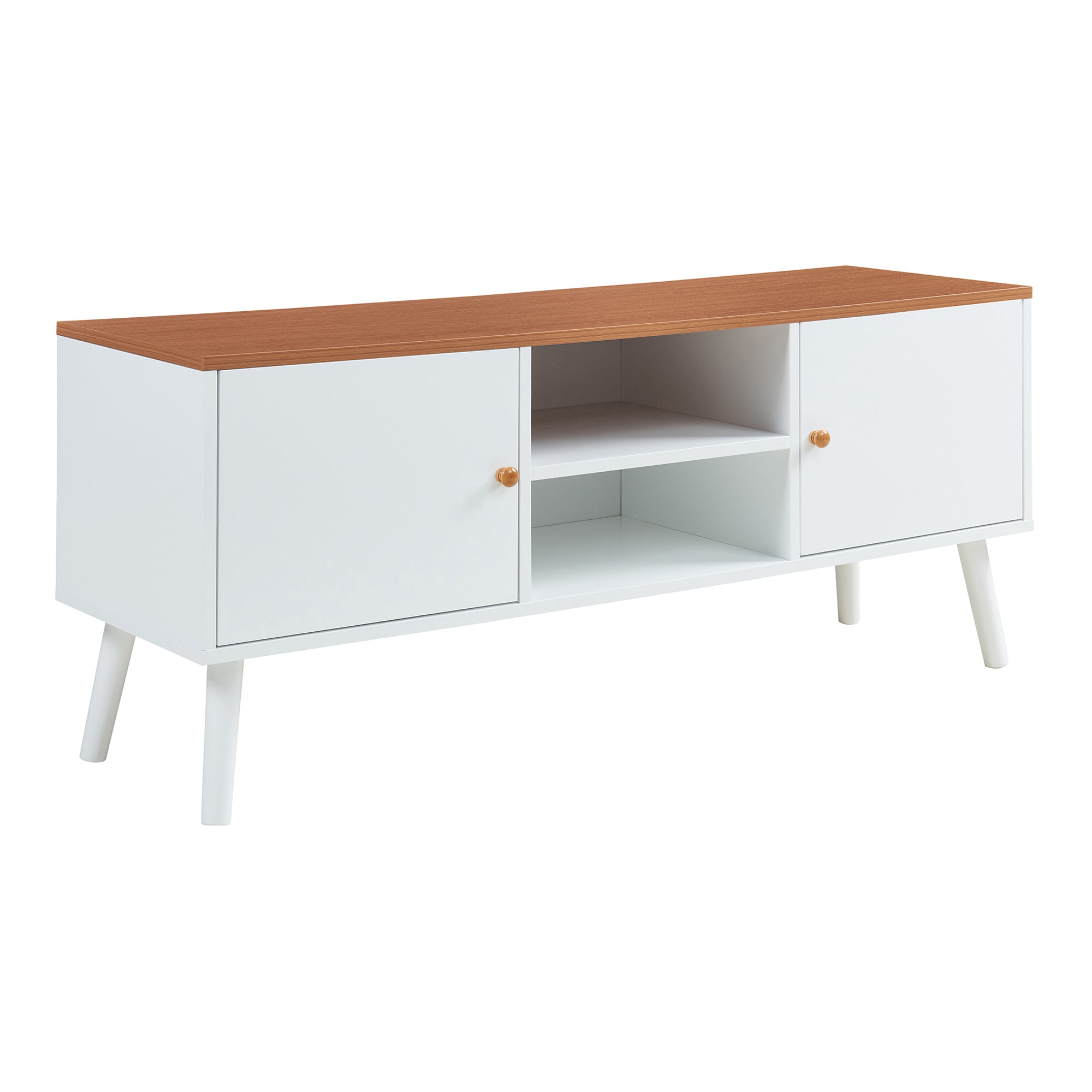 Mobile Porta TV Reyljand con 2 Ante 120x35x50 cm - Bianco / Effetto Legno Teak [en.casa]