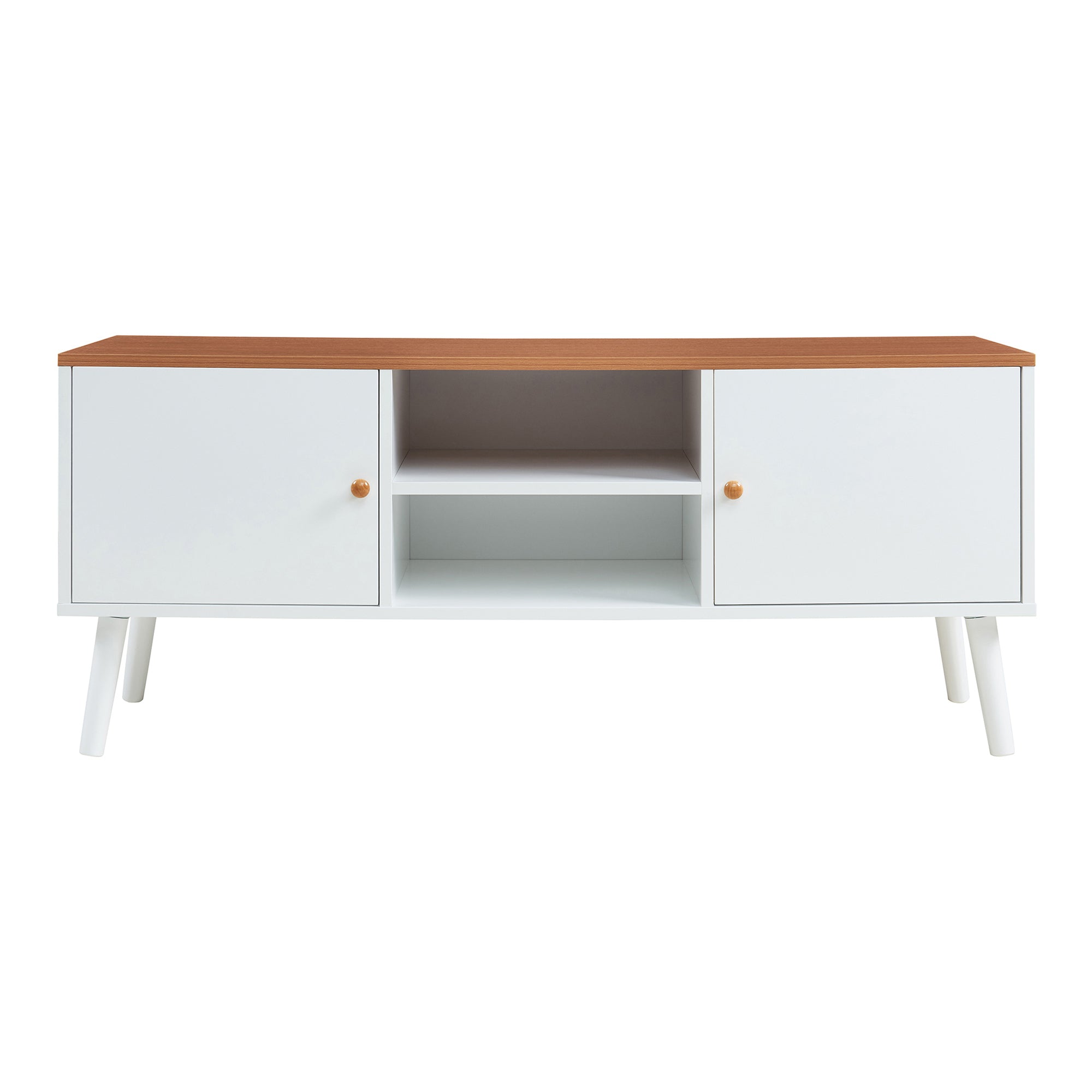 Mobile Porta TV Reyljand con 2 Ante 120x35x50 cm - Bianco / Effetto Legno Teak [en.casa]