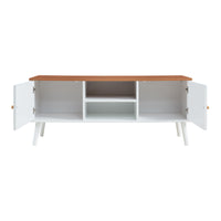 Mobile Porta TV Reyljand con 2 Ante 120x35x50 cm - Bianco / Effetto Legno Teak [en.casa]