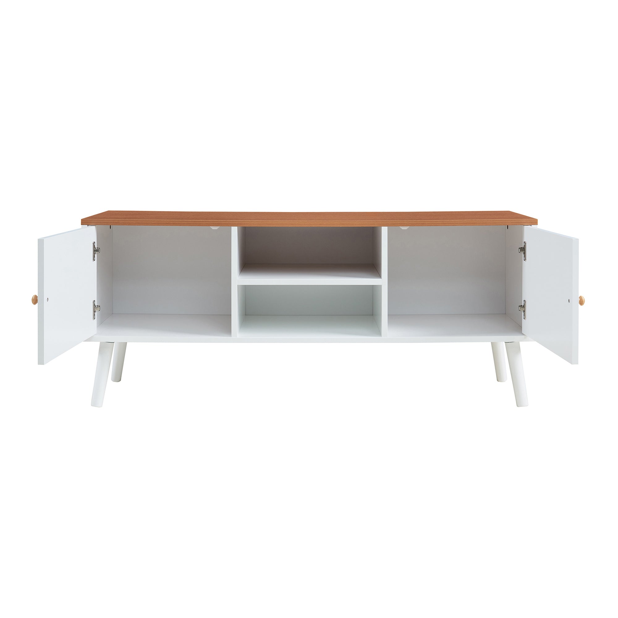 Mobile Porta TV Reyljand con 2 Ante 120x35x50 cm - Bianco / Effetto Legno Teak [en.casa]