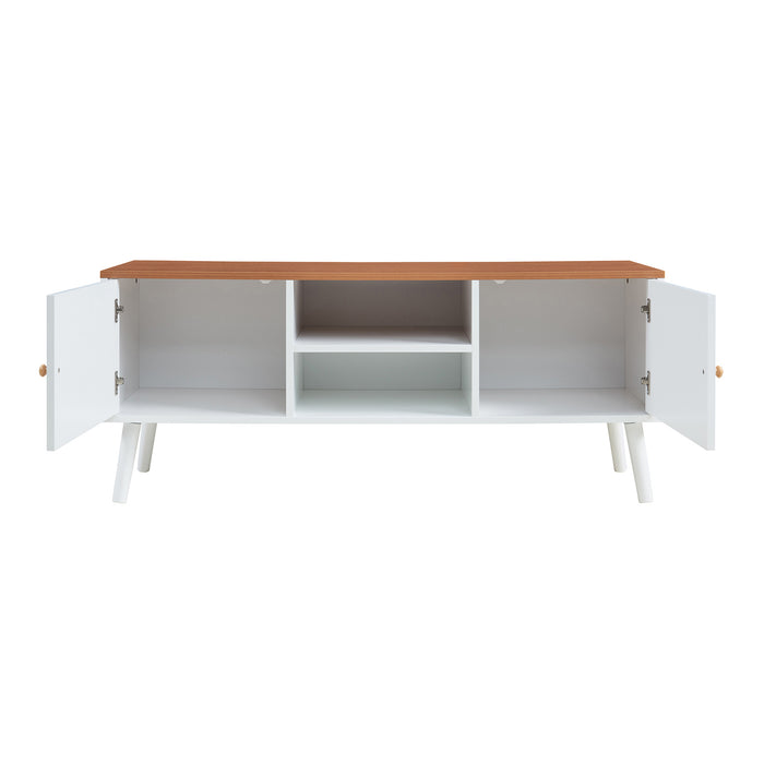 Mobile Porta TV Reyljand con 2 Ante 120x35x50 cm - Bianco / Effetto Legno Teak [en.casa]