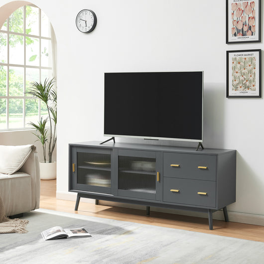Mobile Porta TV Susa con Cassetti e Ante Scorrevoli in Vetro Scanalato 160x40x65 cm Grigio [en.casa]