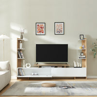 Mobile TV Rauki con Ripiani Laterali e Ante a Ribalta - Bianco/Effetto Rovere [en.casa]