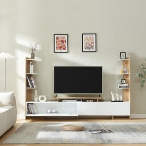 Mobile TV Rauki con Ripiani Laterali e Ante a Ribalta - Bianco/Effetto Rovere [en.casa]