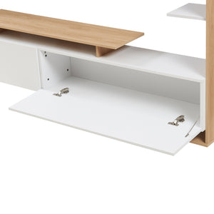 Mobile TV Rauki con Ripiani Laterali e Ante a Ribalta - Bianco/Effetto Rovere [en.casa]