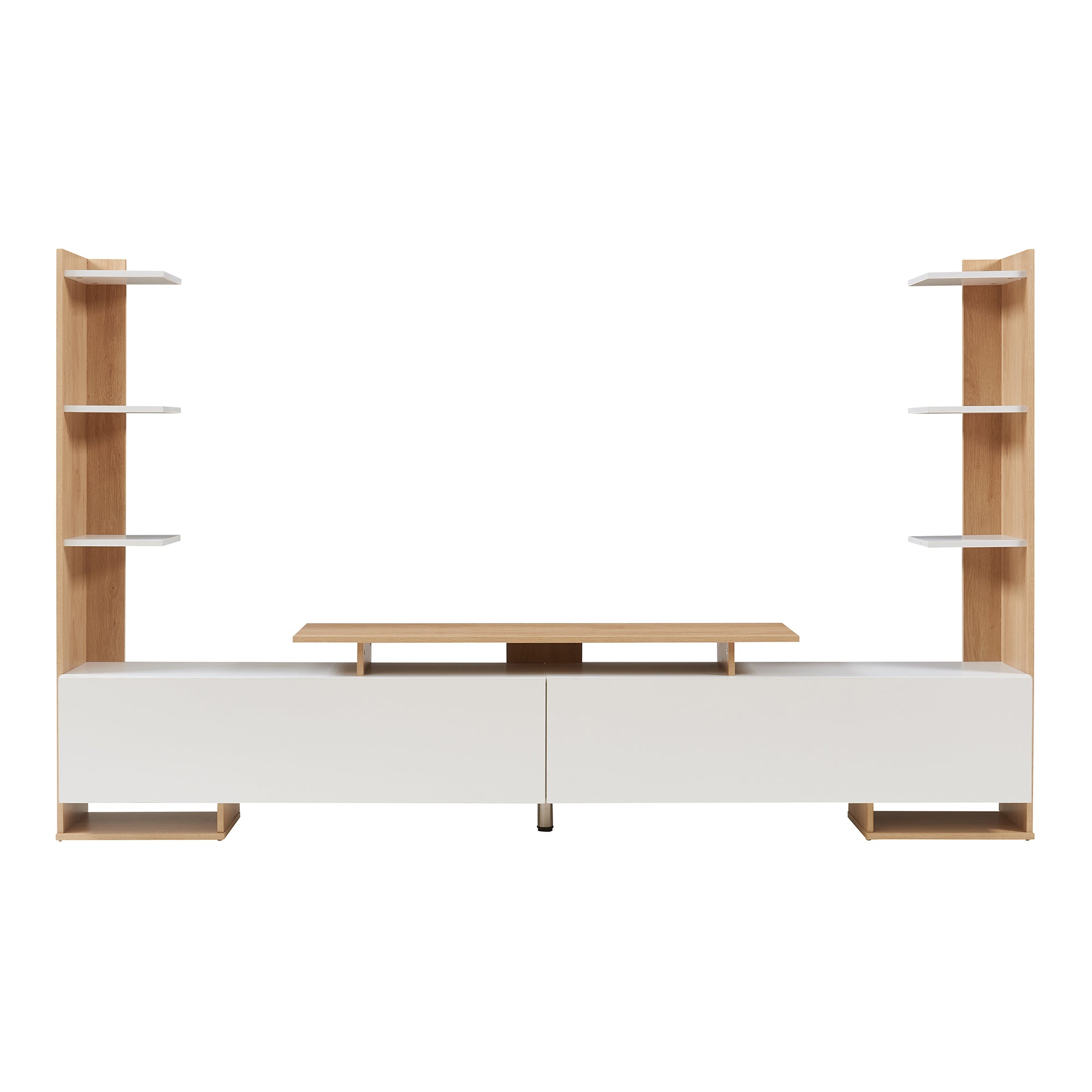 Mobile TV Rauki con Ripiani Laterali e Ante a Ribalta - Bianco/Effetto Rovere [en.casa]