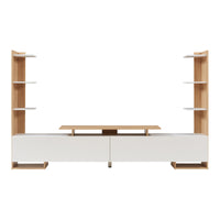 Mobile TV Rauki con Ripiani Laterali e Ante a Ribalta - Bianco/Effetto Rovere [en.casa]