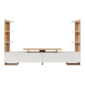 Mobile TV Rauki con Ripiani Laterali e Ante a Ribalta - Bianco/Effetto Rovere [en.casa]