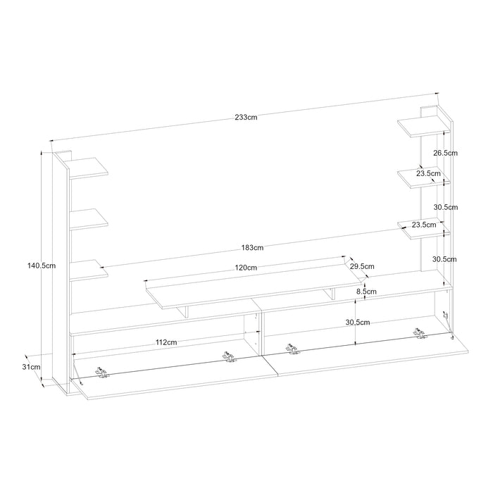 Mobile TV Rauki con Ripiani Laterali e Ante a Ribalta - Effetto Noce [en.casa]