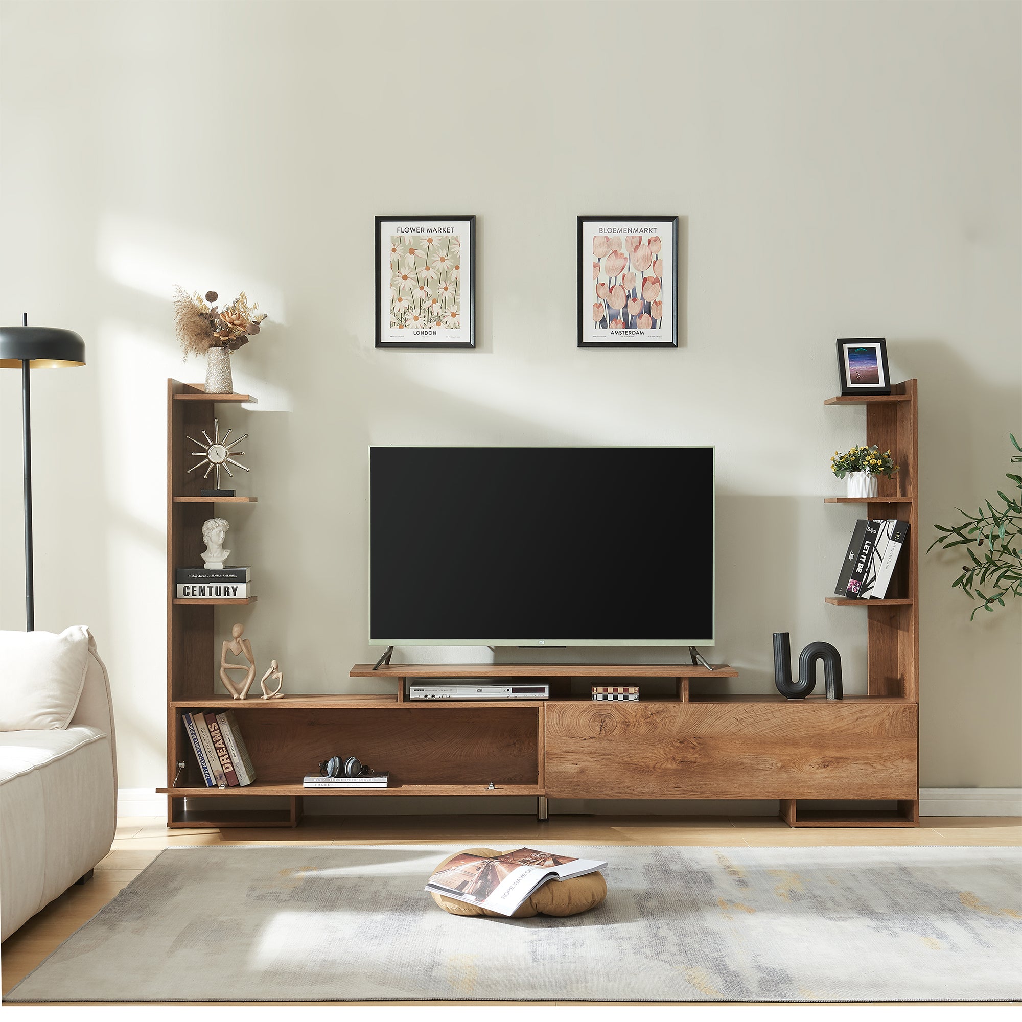 Mobile TV Rauki con Ripiani Laterali e Ante a Ribalta - Effetto Noce [en.casa]